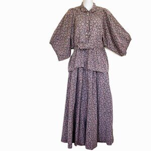 Peasant Blouse & Maxi Skirt Set Vintage Calico Floral Print Home Made